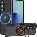 HikerClub for Galaxy Z Fold 7 (2025) Magnetic Stand Case, 360 Rotatable Ring Holder, Slim Fit Anti-Scratch Translucent Frosted Black Shockproof Cover