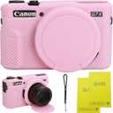 Case for Canon G7 X Mark II Camera, Soft Silicone Protective Case with Improved Down-Open Design, Lens Fully Clear, Includes 2 Screen Protectors & 1 Wrist Strap, Lightweight Anti-Scratch (Pink)