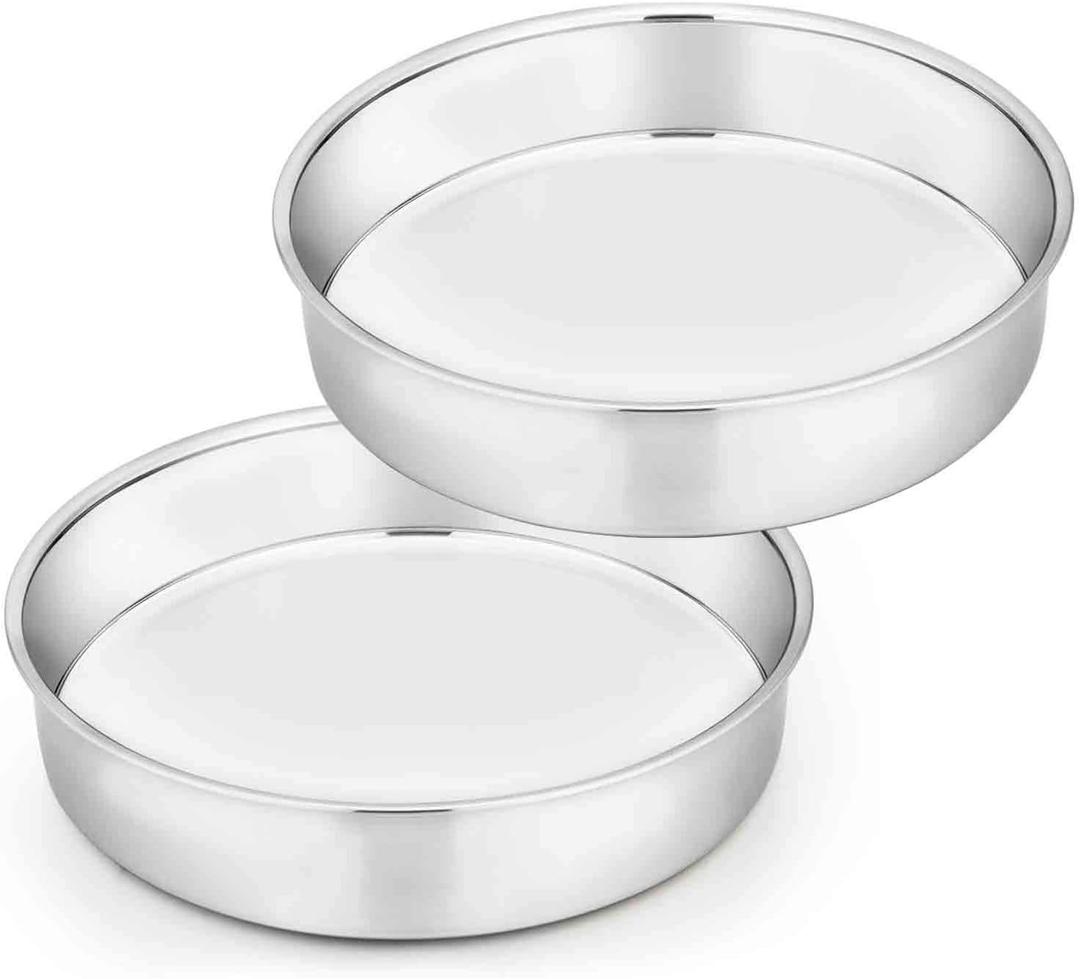 TeamFar Cake Pan Set of 2, 8 Inch Cake Pan Round Tier Tins Set Stainless Steel, Healthy & Heavy Duty, Mirror Finish & Easy Clean, Dishwasher Safe