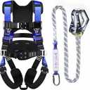 Fall Protection Premium Safety Harness with Shock Absorbing Lanyard, Vented & Padded Shoulder, Legs & Back - Upgrade 4 Quick Buckles (Blue)
