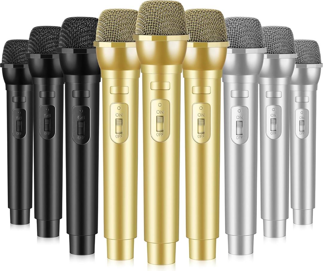 Sanwuta 9 Pcs Fake Microphone Prop Bulk, Plastic Realistic Mic, Pretend Microphone, Stage Mics Toy for Birthday Activities Weddings Christmas Karaoke Stage Costume Cosplay Party Favor