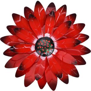qzmaikoo Red Daisy Metal Flowers Wall Decor Metal Wall Art Decorations Hanging for Indoor Outdoor Bathroom Patio Kitchen,12x12 inches