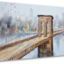 Arjun Brooklyn Bridge Canvas Wall Art New York Skyline City Painting, NYC Picture Textured Artwork Framed for Bedroom Living Room Home Office Wall Decor, Large 40"x20"