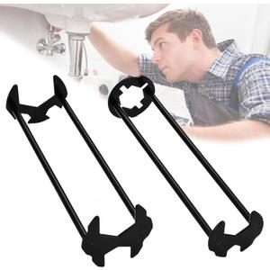 2 Pcs Four-jaw Hex Wrench, Basin Wrench Set,Tight Spaces Maintenance Installation Removal Faucet Tools, for Kitchen Bathroom Screws & Threads, Incompatible for Moen, Kohler, MasterFlow, Non-generic