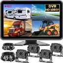 4 Wired Backup Camera System, 10.1" HD 1080P Touch DVR Quad Split IPS Monitor & 4 Side&Rear Camera, IP69K Waterproof IR Night Vision Vibration-Proof for Truck/RV/Trailer/Bus/Tractor/Heavy Equipment