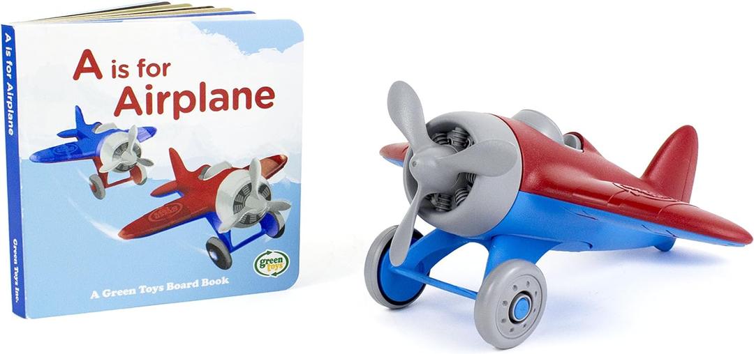 Green Toys Airplane & Board Book (Blue/Red)
