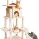 ABCPET Cat Tree Tower 63in Multi-Level Cat Tower for Indoor Cats with Sisal Scratching Posts, Condo, Hammock, Dangling Ball and Extended Platform for Cats to Play, Beige