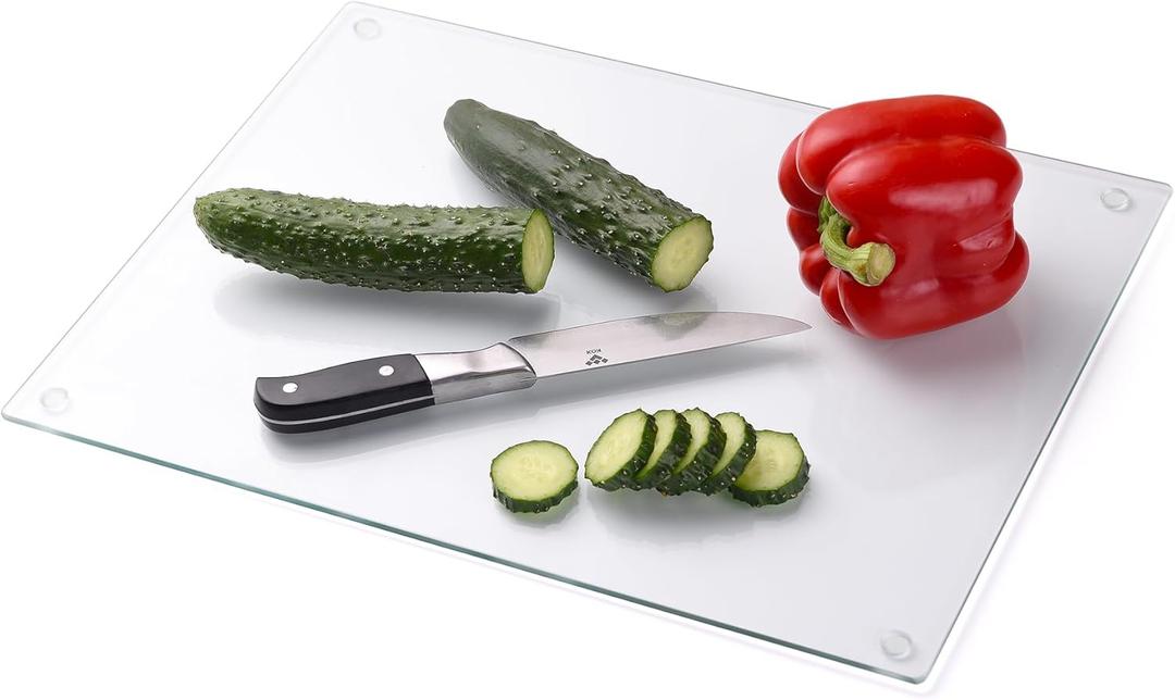 Phore Tempered Glass Cutting Board for Kitchen, Dishwasher Safe, Clear Cutting Board for Countertop, Scratch Resistant, Heat Resistant, Shatter Resistant(16"x12", Clear)