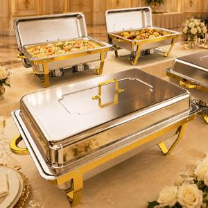 Gold Rectangular Chafing Dishes, 44QT 4 Pack