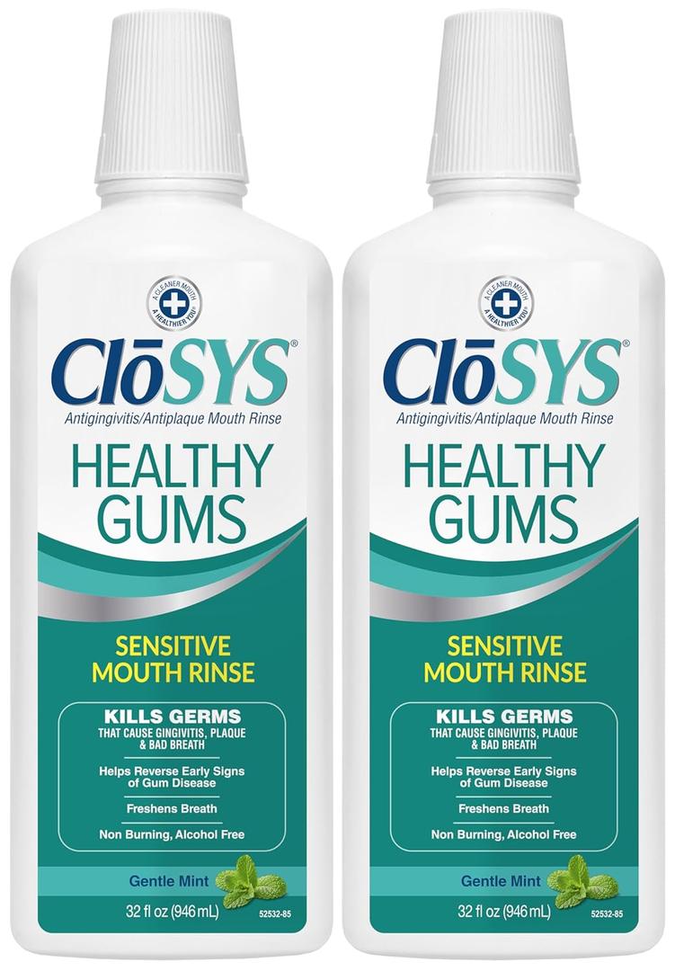 CloSYS Healthy Gums Mouthwash 32 Fl Oz, Pack of 2, Antiplaque, Anti-Gingivitis Mouthwash, Non-Burning, Non-Irritating