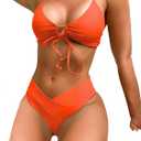 Meetall Women's High Cut String Triangle Bikini Set Swimsuits Sexy Bathing Suits 2 Piece (Large, Orange)