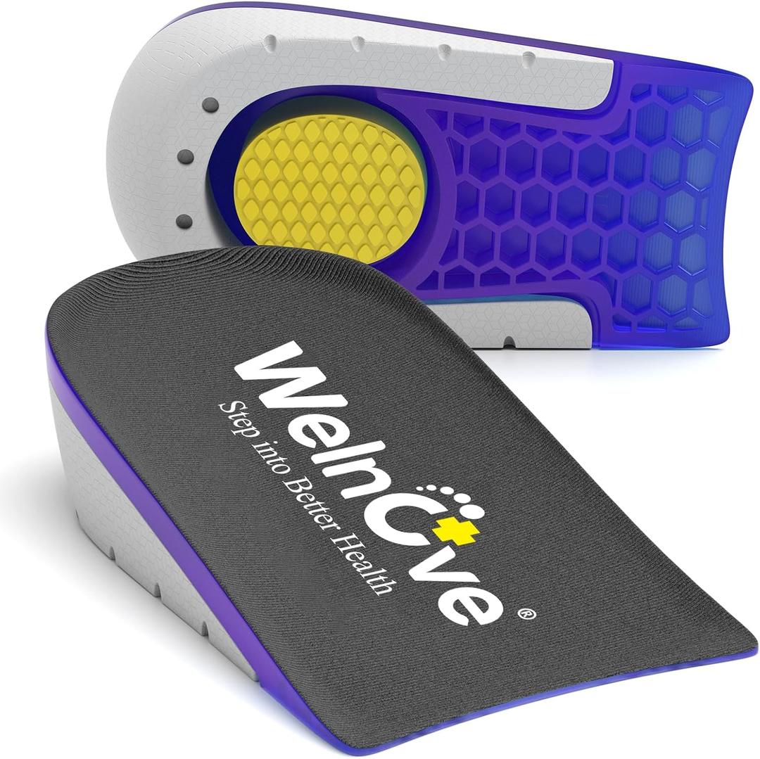 Heel Cups for Heel Pain - Welnove Shoe Inserts Gel Heel Cushion Cup for Achilles Tendonitis, Plantar Fasciitis, Heel Spur, 0.6" Heel Lift Support for Women 9-11.5 & Men 7-9.5, Black (1 Pair)