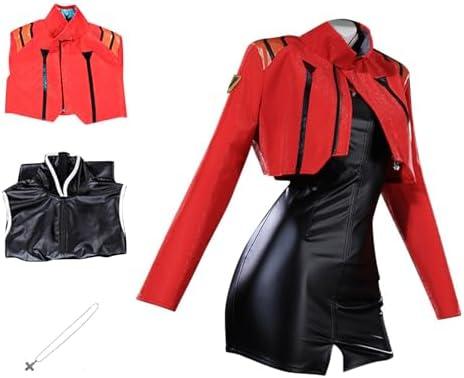 Red Cosplay Dress & Jacket - Unisex Leather Black Dress Cosplay Outfit L