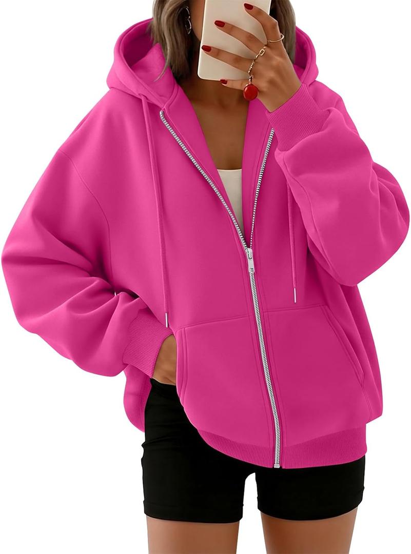 Trendy Queen Womens Zip Up Hoodies 2026 Oversized Sweatshirt (Medium, Hot Pink)