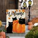 DLZDN Fall Black Cat Garden Flag Thanksgiving Garden Flag Autumn Pumpkins Welcome Yard Flag 12x18 Inch Vertical Double Sided Farmhouse Holiday Outside Decoration Burlap Yard Flag