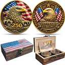 250th Anniversary USA Commemorative Coin Set with Wooden Gift Box, Patriotic Eagle & Liberty Bell Coins, 1776–2026 Freedom Keepsake, Veteran Gift, 250 Anniversary America Merchandise