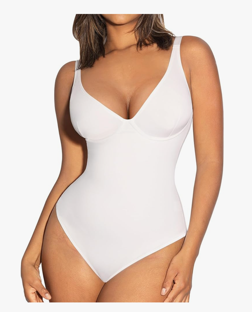 FeelinGirl Shapewear Bodysuits for Women Tummy Control Body Suits Deep V Neck Thong Body Shaper M