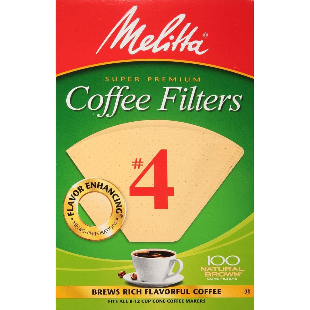 Melitta #4 Cone Coffee Filters, Unbleached Natural Brown, 100 Total Filters Count 