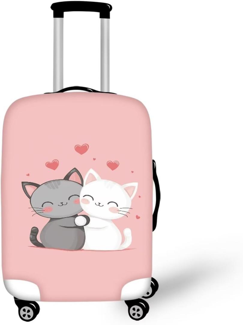 TODIYADDU Pink Cat Luggage Protective Cover Travel Suitcase Cover Elastic Dust Cases for 18 to 32 Inches Practical Travel Accessories Luggage Dust Cover Gifts, Size S