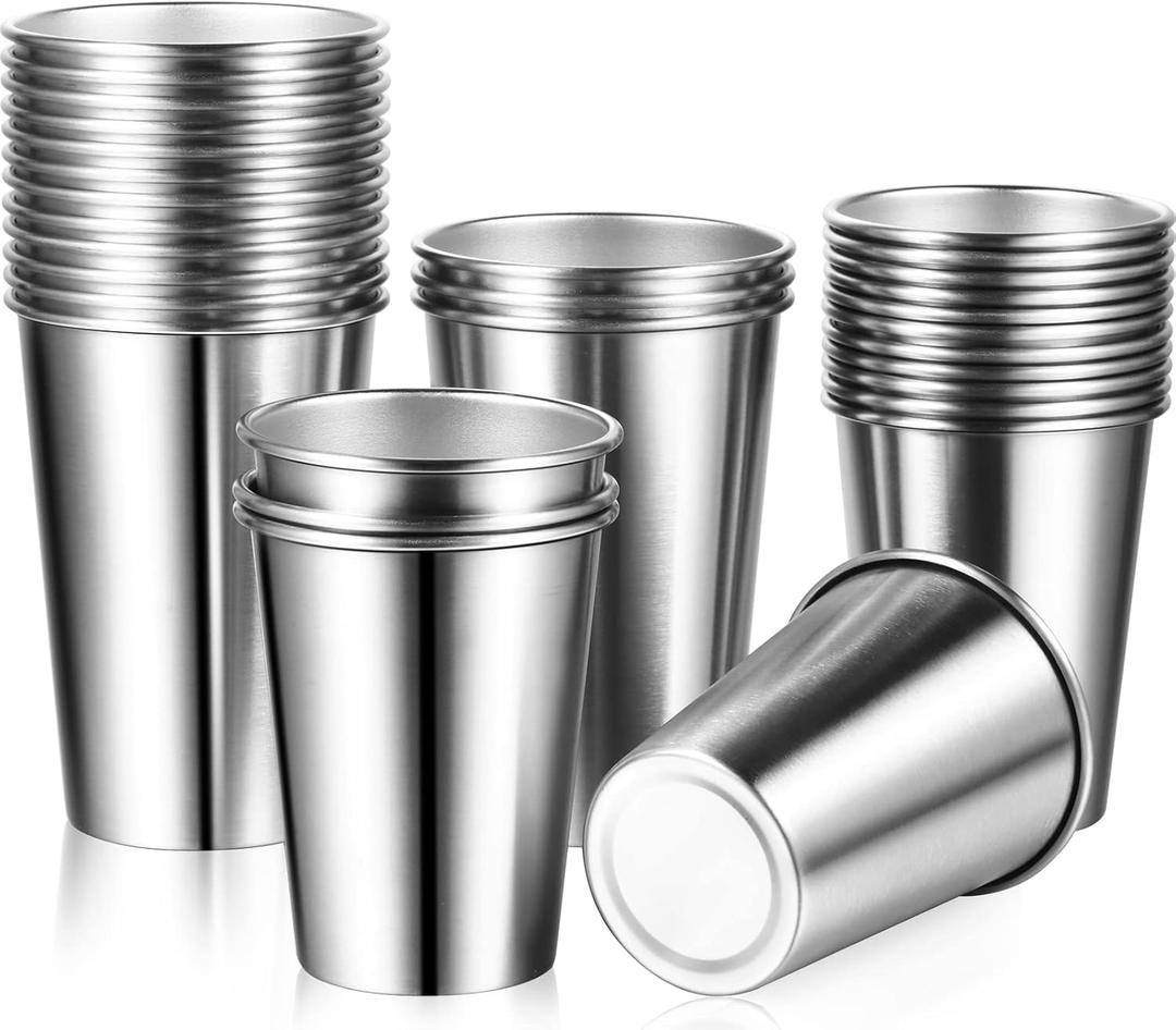 30 Pack Stainless Steel Cups Metal Pint Cups Unbreakable Drinking Glasses Stackable Drinking Cups Tumbler for Home Travel Camping Everyday Use(17 oz, 12 oz)