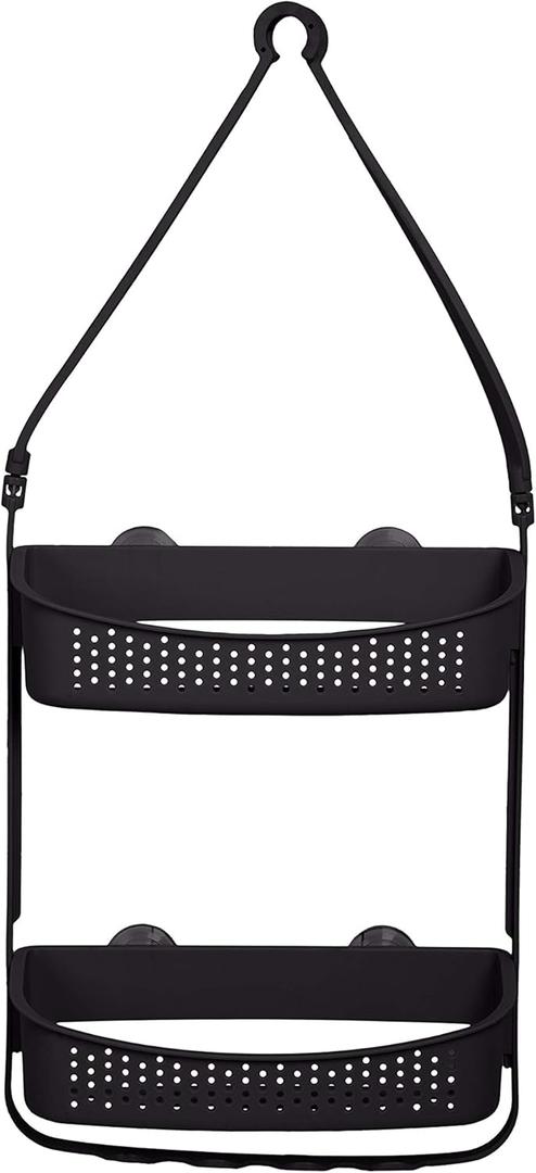 Bath Bliss 2 Way Convertible Bathroom Shower Caddy | Adjustable Mounting Arms | Loofah & Razor Hooks | Storage & Organization | Rust Resistant | Large and Small Bottles | Matte Black