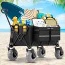 Heavy Duty Beach Wagon with 9" Big Wheels for Sand - 450lbs Load Foldable Wagon with Adjustable Handle & Cooler Bag, Collapsible Beach Cart for Shopping Garden Sports Camping Outdoor