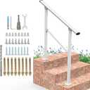 Signstek Handrails for Outdoor Steps, 3 Step Hand Rail Fit 2 or 3 Steps Outdoor Stair Railing, Metal Porch Railing, Deck Handrail, Black Wrought Iron Hand Rails kit for Concrete, Porch Steps, Upgrade