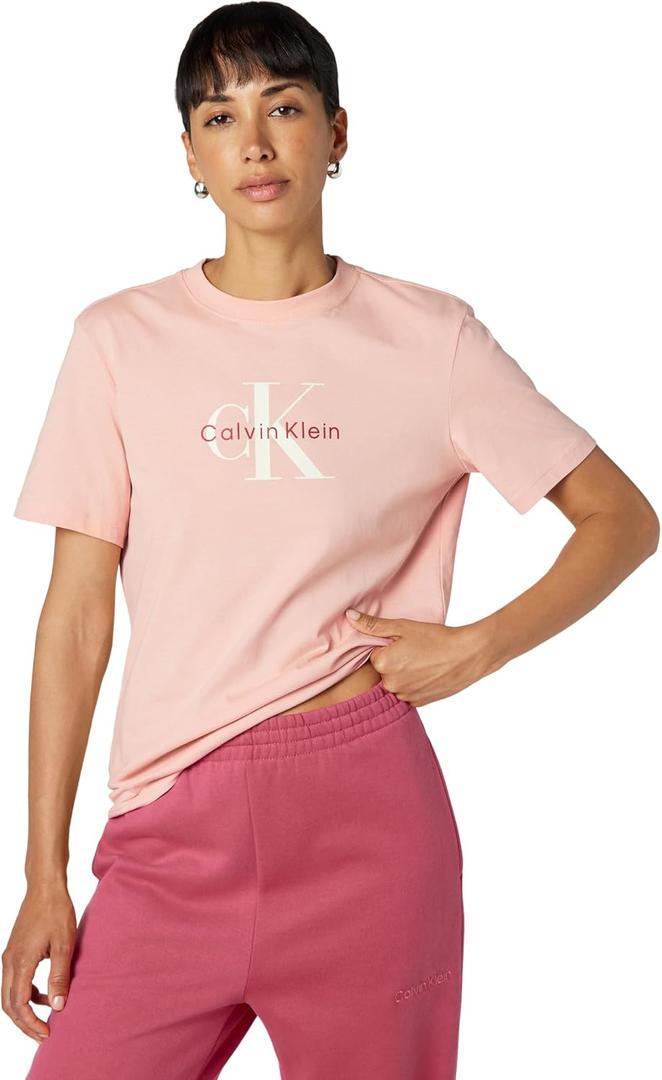 Calvin Klein Women's Monogram Logo Crewneck T-Shirt (Pink, S)