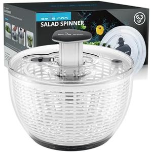 Smile mom Salad Spinner Large Lettuce Spinner Kitchen Gadgets, Large Salad Spinner Vegetable Washer, High Efficiency for Kitchen Washing & Drying Leafy Vegetables, One-Handed Easy Press 6.3 Qt White