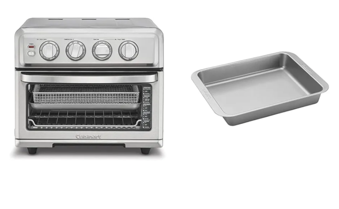 Cuisinart Air Fryer + Convection Toaster Oven, 8-1 Oven with Bake, Grill, Broil & Warm Options, Stainless Steel, TOA-70 & AMB-TOBBP Toaster Oven Baking Dish, silver, 1.12"" x 0.86"" x 0.16"""