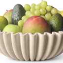 12" Extra Large Decorative Bowl Decorative Fruit Bowl for Kitchen Counter, Modern Handmade Bowls for Home Decor, Ruffle Decor, Stylish Key Bowl for Entryway Table, Beige Artificial Stone