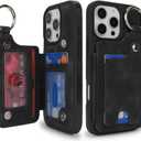 Case for iPhone 16 Pro Phone Case with Keychain Ring Credit Card Holder for Women,for iPhone16 Pro Leather Case Wallet with Kickstand Card Slots Fashionable Case for Men- Black