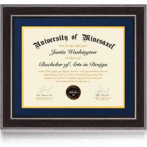 14x17 Diploma Frames 11x14 with Blue Mat, Fits Degree Certificate Document, 17 x 14 Walnut Color Frame with Tempered Glass Panel for Wall Mounting