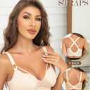 Plus Size Wireless Bras for Women No Underwire Push Up Bra Unlined Plunge V Large Breast Minimizer Bras (Beige)