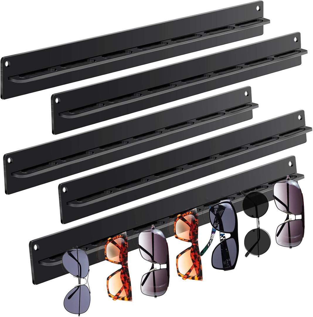 5 Pack Acrylic Sunglasses Organizer Storage Sunglasses Holder Organizer Wall Mounted Eyeglasses Holder Hanging Eyewear Display Rack Sunglass Rack Sunglasses Hanger Rack for Entryway Shelf (Black)
