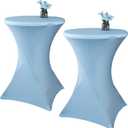 2 Pack 24x43 Inch Light Blue Cocktail Tablecloth Spandex Round Fitted Table Cover for Wedding Banquet Event Party
