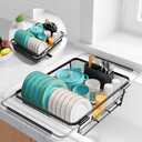Sakugi Extendable Dish Drying Rack Over Sink with Dish Drainer, Sink Organization and Storage Essentials with Silverware & Utensil Holder, Home and Apartment Decor, 12" W x 16.1~23" Large, Black