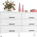 WLIVE 6 Drawer Dresser for Bedroom Large, Fabric White Dresser TV Stand for 55, 60, 65, 70 inch TV, Wide Long Chest of Drawers with Deep Drawer for Closet, Bedroom, Living Room, Hallway