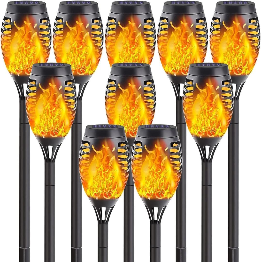 SANJICHA 10 Pack Solar Lights Outdoor, Mini Solar Torch Lights with Flickering Flame for Garden Decor, Waterproof Solar Powered Outdoor Light Flame Torches for Pathway Patio Yard Porch Outside Decor (Orange)