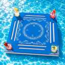 Floating Mahjong Table for Pool, 32x32 Inch Waterproof Tray with Official Rules, Cup Holders and Tile Grooves, for Mahjong, Cards, Poker, Dominoes, Pool, Hot Tub, Lake, Beach - Tropical Floral