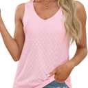 Bluetime Womens Tank Tops Eyelet Embroidery V Neck Flowy Shirts Summer Sleeveless Casual Blouse, L, Pink