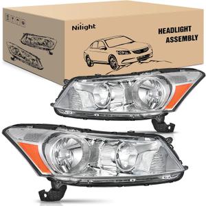 Nilight Headlights Assembly for Honda Accord sedan 2008 2009 2010 2011 2012 Headlamp Chrome Housing Amber Reflector