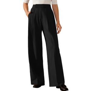 Arach&Cloz Women's Wrinkle-Free Pleated High Waisted Business Casual Wide Leg Dress Pants 2026 (Black, Small)