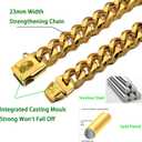 Strong Stainless Steel Gold Dog Collars with Safety Buckle Lock,23MM Cuban Link Chain Training Collar,Dog Necklace Walking Collar for Small Medium & Large Dogs (18, Gold)
