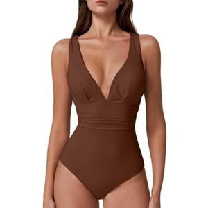 QINSEN Womens Sexy V Neck One Piece Bathing Suit Cross Back Swimsuit High Waist Monokini Size XL