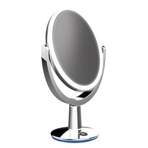 RENEWLAB BY BIOMAX Superstar Oval Shaped Dual-Sided Lighted Makeup Mirror, 1X/ 5X Magnifying Vanity Makeup Mirror, 360 Degree Rotating Adjustable Brightness Mirror, Brushed Nickel