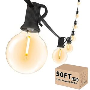 Svater Outdoor String Lights 50 FT, Patio LED Lights Outside with 26pcs Bulbs, Waterproof Shatterproof Hanging Globe Light Connectable for Bistro Cafe Backyard Balcony Warm White