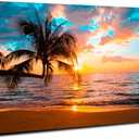Beach Wall Art Palm Tree Wall Art Bathroom Sunset Coastal Landscape Pictures Tropical Wall Decor for Living Room Canvas Ocean Seascape Poster Nature Painting Print Bedroom Office Home Decoration 12x16