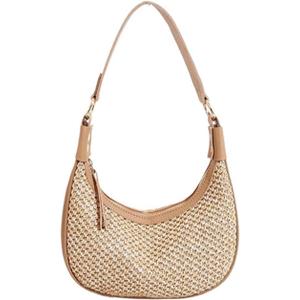 Straw Beach Shoulder Bags for Women Cute Small Crescent Tote Mini Clutch Purse Underarm Vacation Handbag Summer Straw Purse
