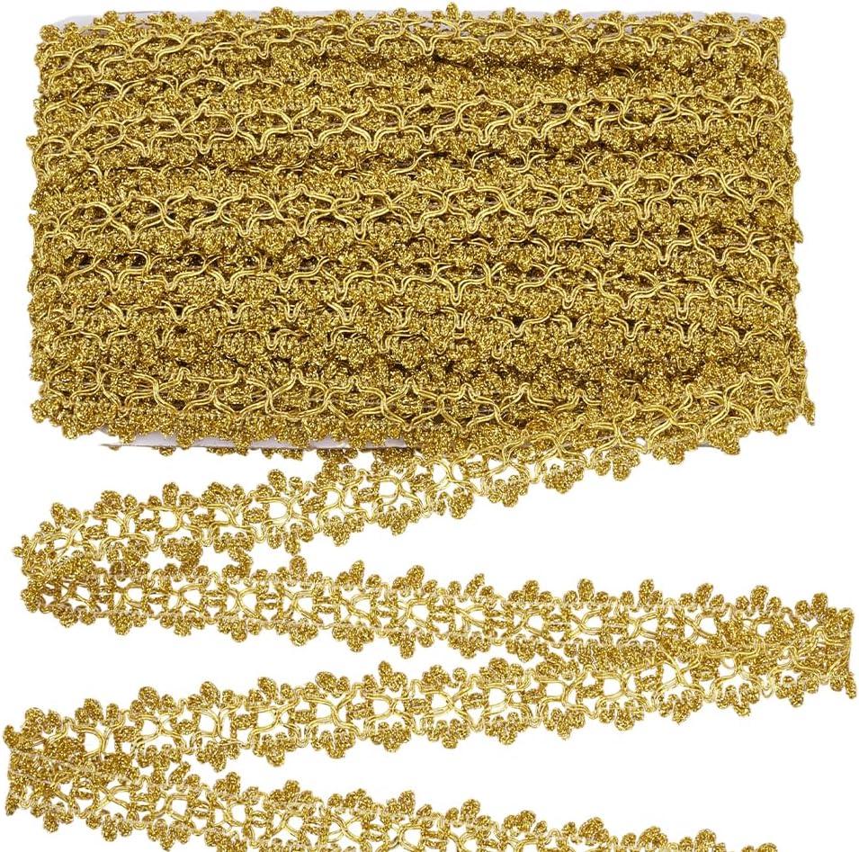 FINGERINSPIRE 20 Yards Metallic Braid Trim Gold Flower Shape Lace Ribbon 1" Embellishment Lace Trim for Christmas Holiday Decoration Wedding DIY Clothes Accessories Jewelry Crafts Sewing